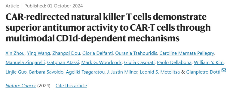 
CAR重定向的自然杀伤T细胞通过多模式CD1d依赖机制显示出优于CAR-T细胞的抗肿瘤活性