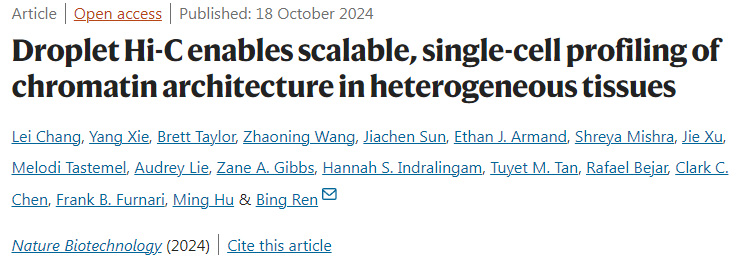 Droplet Hi-C能够对异质组织中的染色质结构进行可扩展的单细胞分析