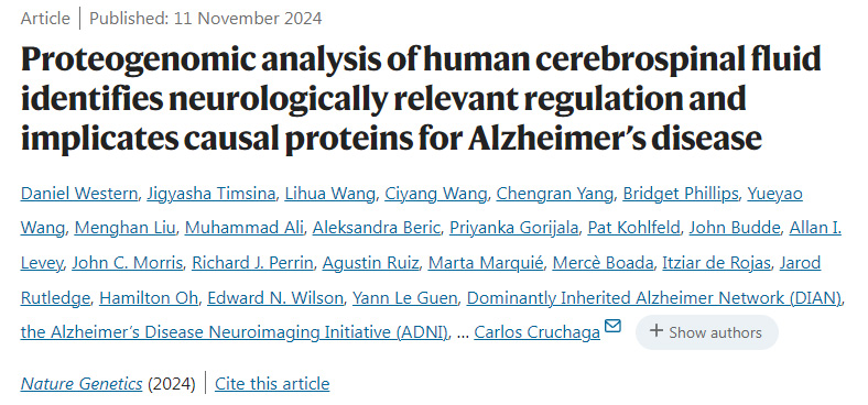 人类脑脊液的蛋白质组学分析确定了神经相关的调控，并暗示了阿尔茨海默病的致病蛋白