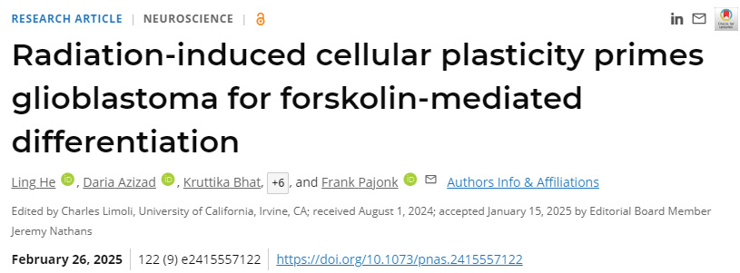 辐射诱导的细胞可塑性为胶质母细胞瘤提供了福斯可林介导的分化基础