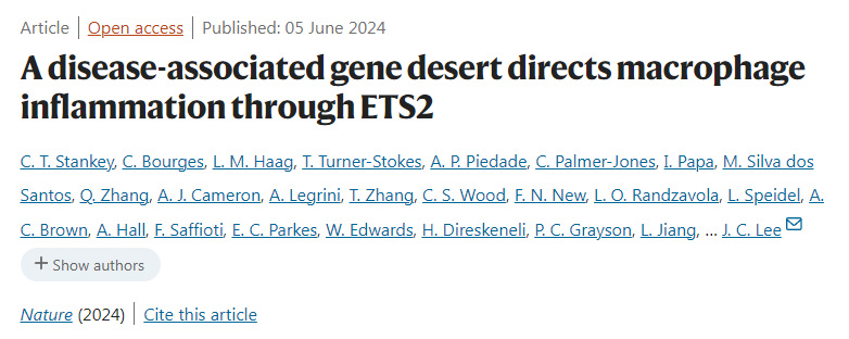 一种疾病相关基因沙漠通过ETS2引导巨噬细胞炎症