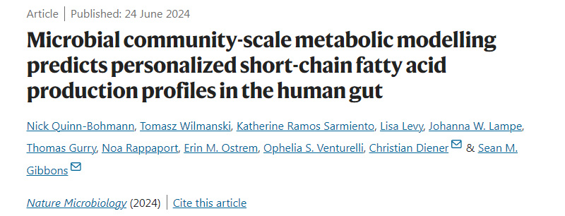 微生物群落规模的代谢模型预测人类肠道中个性化的短链脂肪酸生产概况