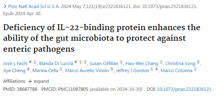 IL-22结合蛋白的缺乏增强了肠道微生物群抵御肠道病原体的能力